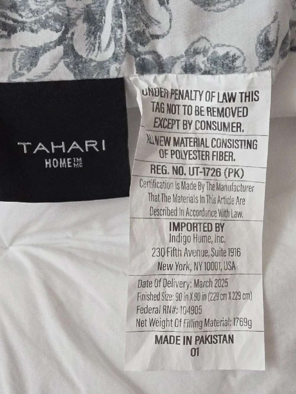 Tahari Cotton Botanical Floral White Blue Block Print Full/Queen Comforter Set